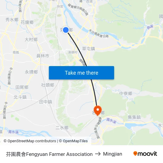 Fengyuan Farmer Association to Mingjian map
