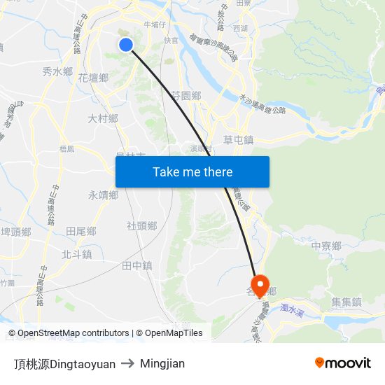 頂桃源Dingtaoyuan to Mingjian map