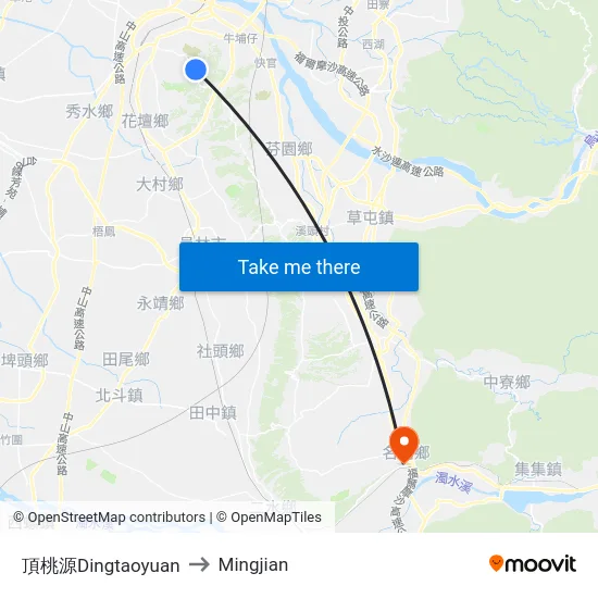 Dingtaoyuan to Mingjian map