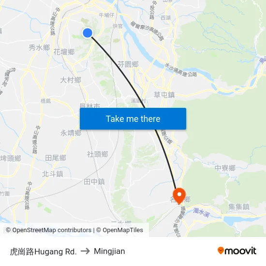 虎崗路Hugang Rd. to Mingjian map