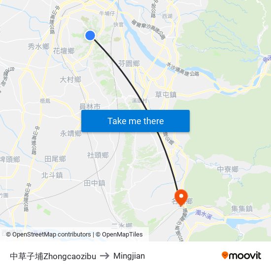 中草子埔Zhongcaozibu to Mingjian map