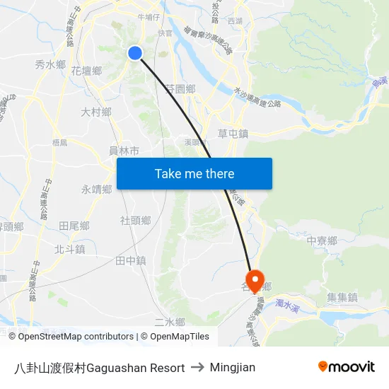 八卦山渡假村Gaguashan Resort to Mingjian map