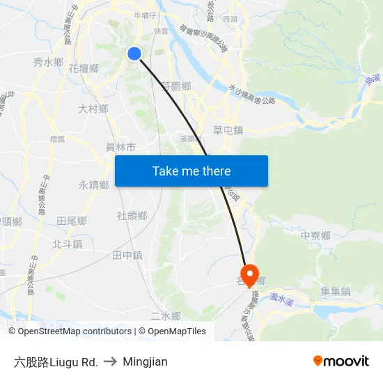 Liugu Road to Mingjian map