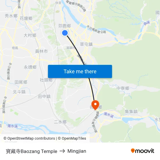 Baozang Temple to Mingjian map