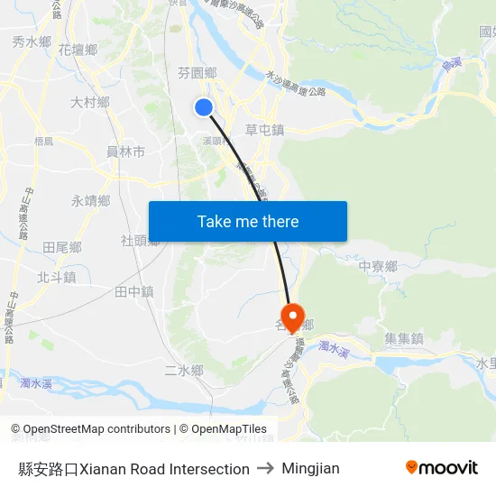 Xianan Road Intersection to Mingjian map