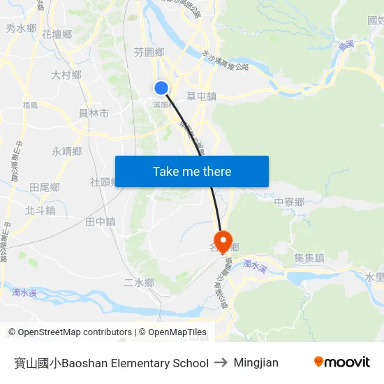 寶山國小Baoshan Elementary School to Mingjian map