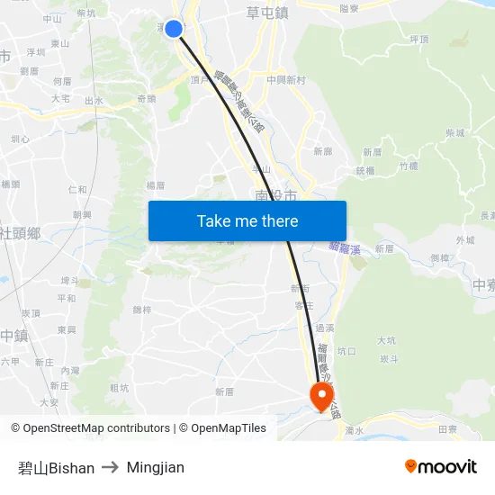 碧山Bishan to Mingjian map