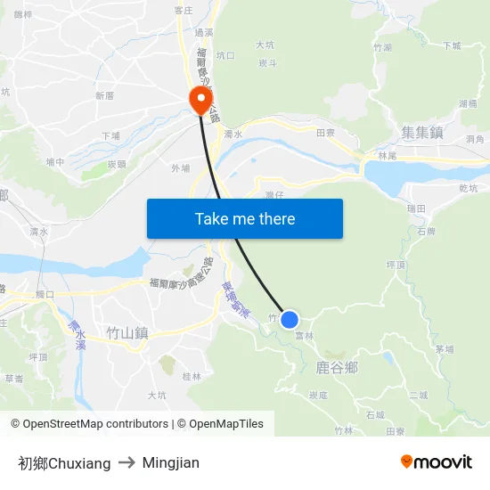 Chuxiang to Mingjian map