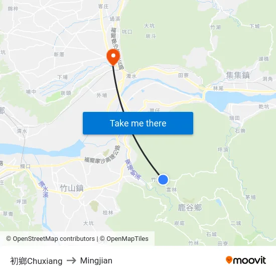 初鄉Chuxiang to Mingjian map