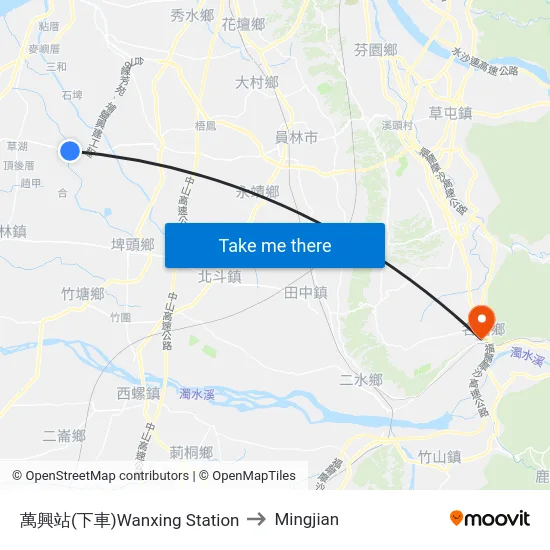 Wanxing Station to Mingjian map