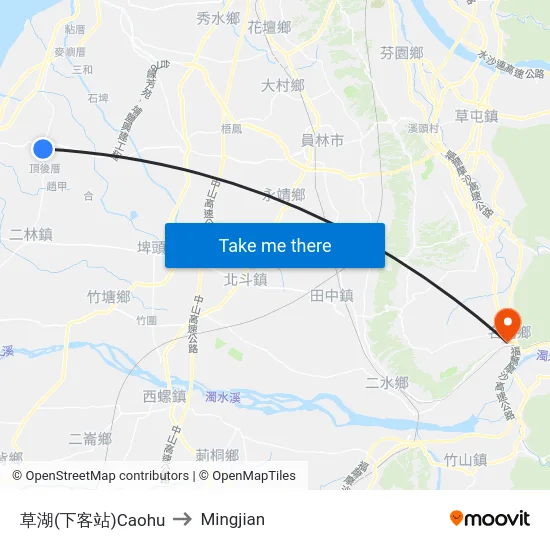 Caohu to Mingjian map