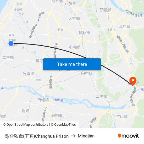 彰化監獄(下客)Changhua Prison to Mingjian map