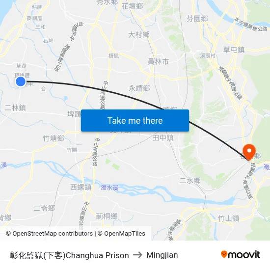 彰化監獄(下客)Changhua Prison to Mingjian map