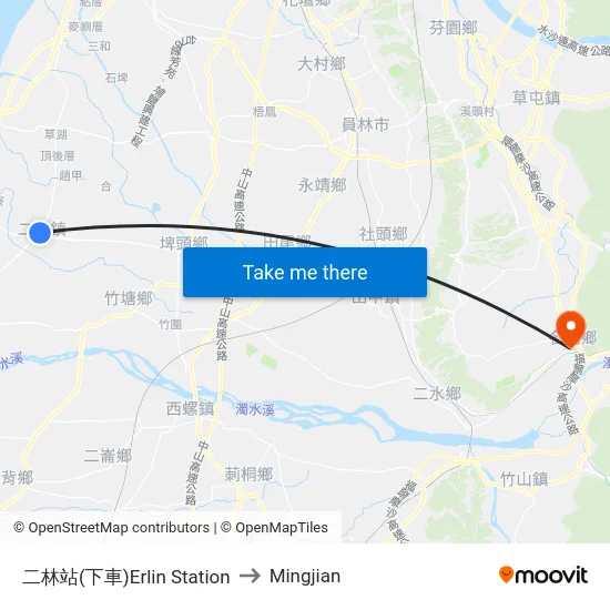 二林站(下車)Erlin Station to Mingjian map