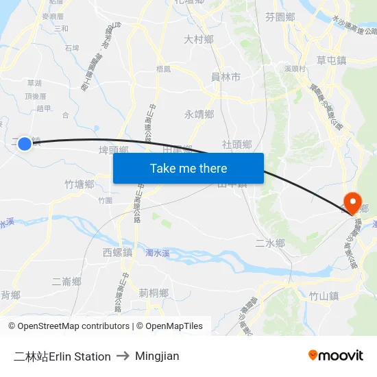 二林站Erlin Station to Mingjian map