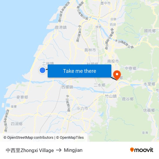中西里Zhongxi Village to Mingjian map