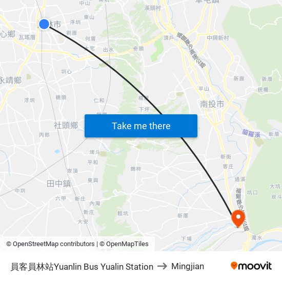 員客員林站Yuanlin Bus Yualin Station to Mingjian map