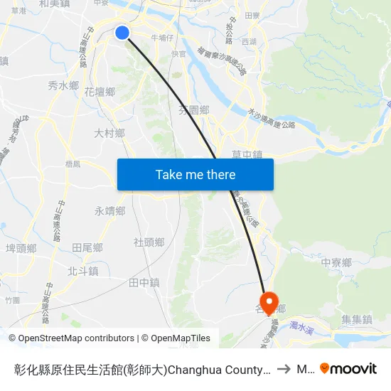 Changhua County Indigenous Peoples Activity Center (National Changhua University of Education) to Mingjian map