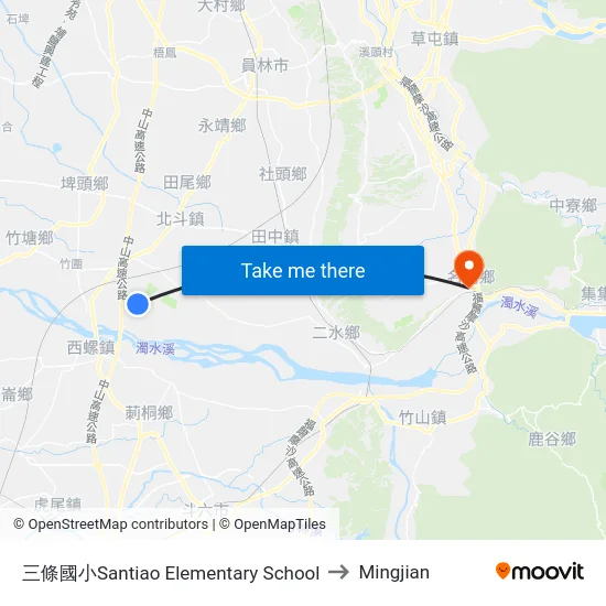 三條國小Santiao Elementary School to Mingjian map
