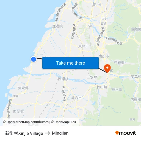 新街村Xinjie Village to Mingjian map