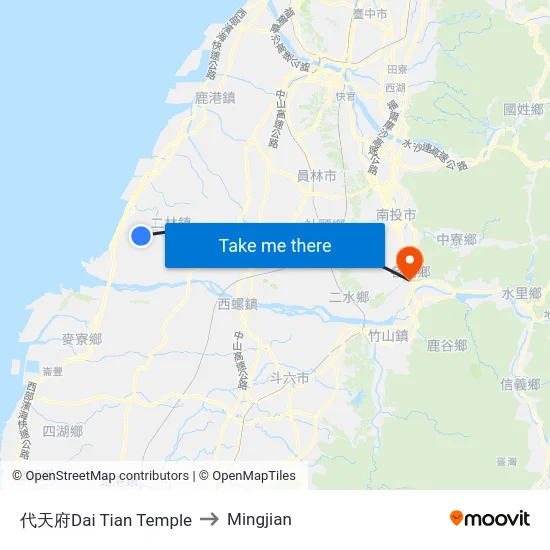 Dai Tian Temple to Mingjian map