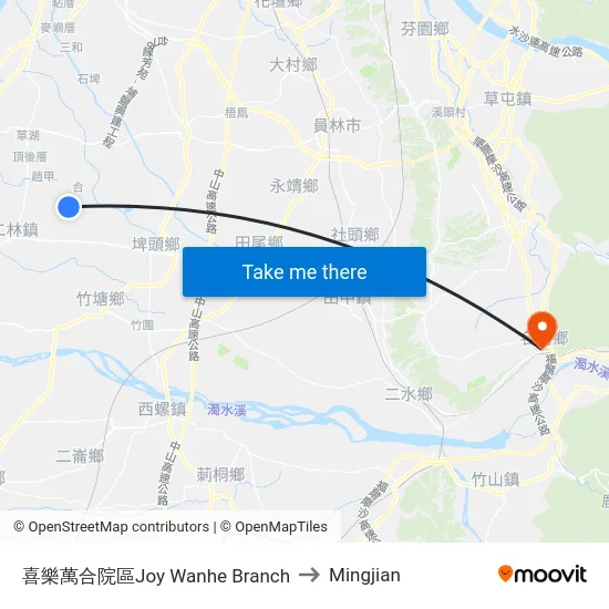 喜樂萬合院區Joy Wanhe Branch to Mingjian map