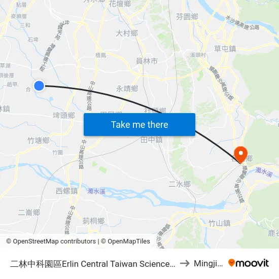 二林中科園區Erlin Central Taiwan Science Park to Mingjian map