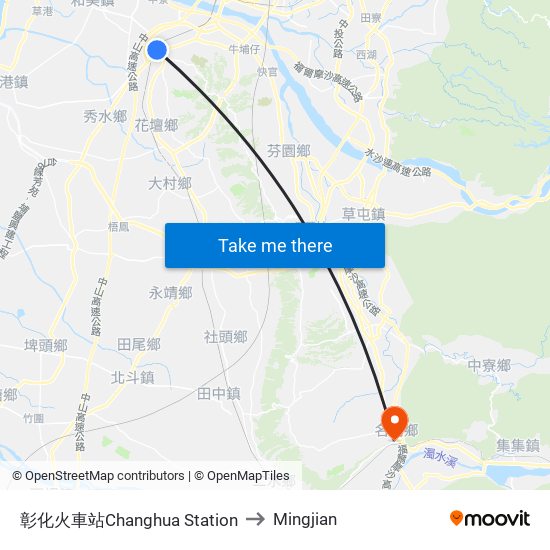 彰化火車站Changhua Station to Mingjian map