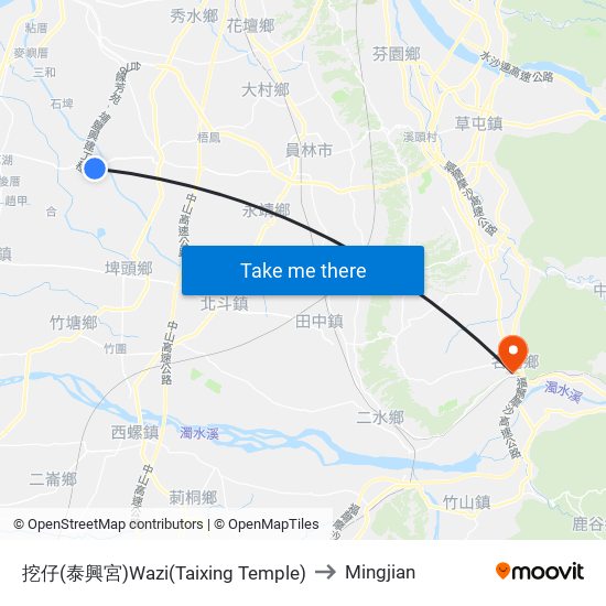 挖仔(泰興宮)Wazi(Taixing Temple) to Mingjian map