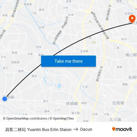 員客二林站 Yuanlin Bus Erlin Staion to Dacun map