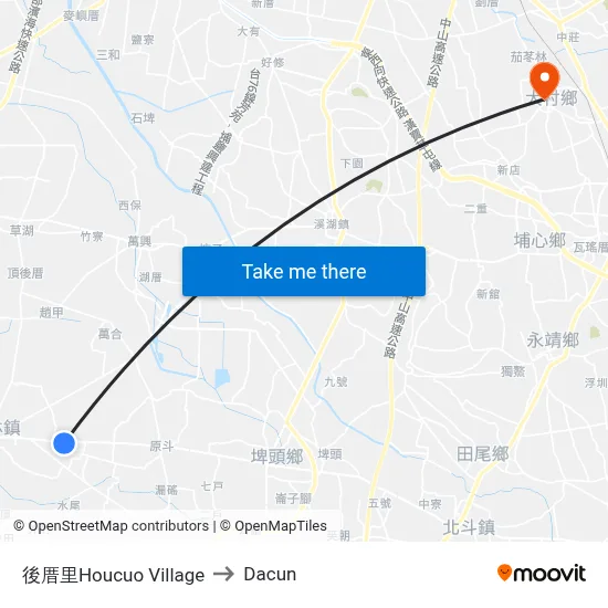 後厝里Houcuo Village to Dacun map