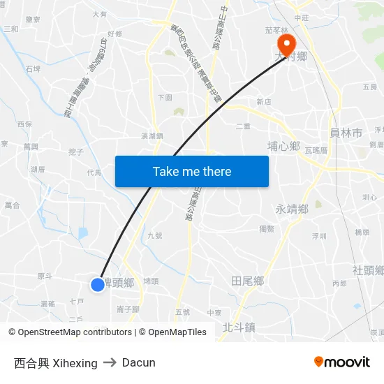 Xihexing to Dacun map