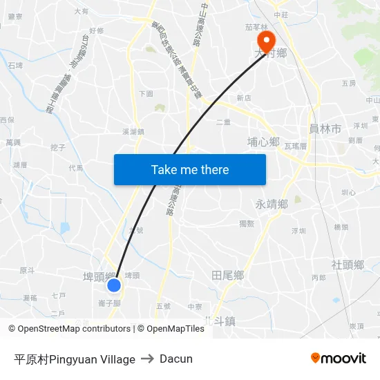 平原村Pingyuan Village to Dacun map