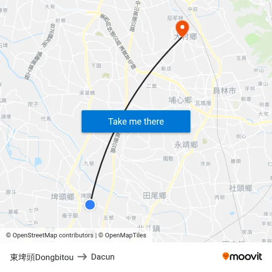 東埤頭Dongbitou to Dacun map