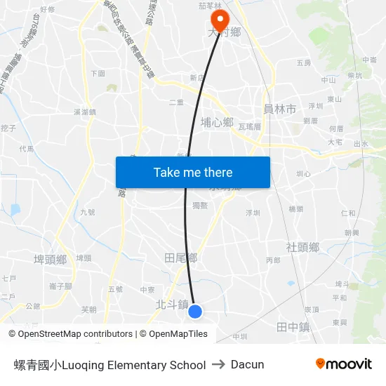螺青國小Luoqing Elementary  School to Dacun map