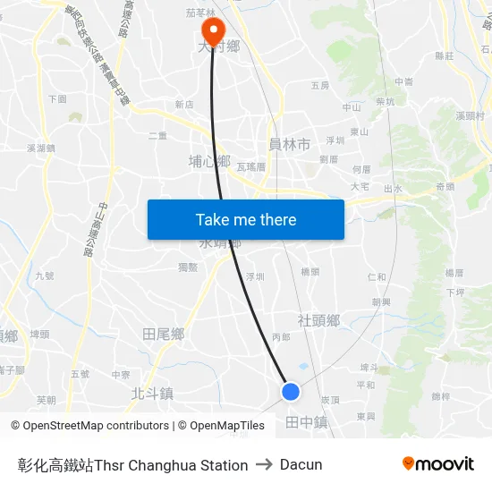 彰化高鐵站Thsr Changhua  Station to Dacun map