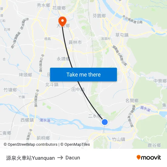 源泉火車站Yuanquan to Dacun map
