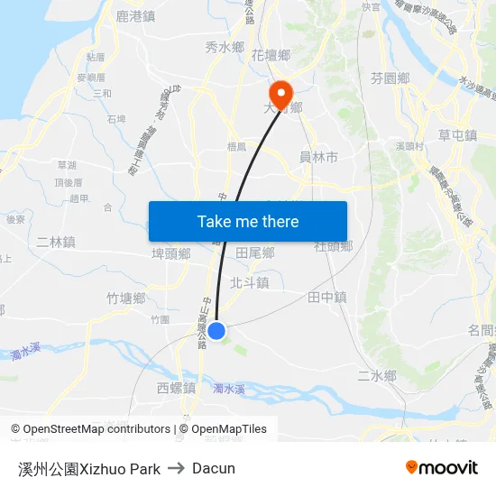 溪州公園Xizhuo Park to Dacun map