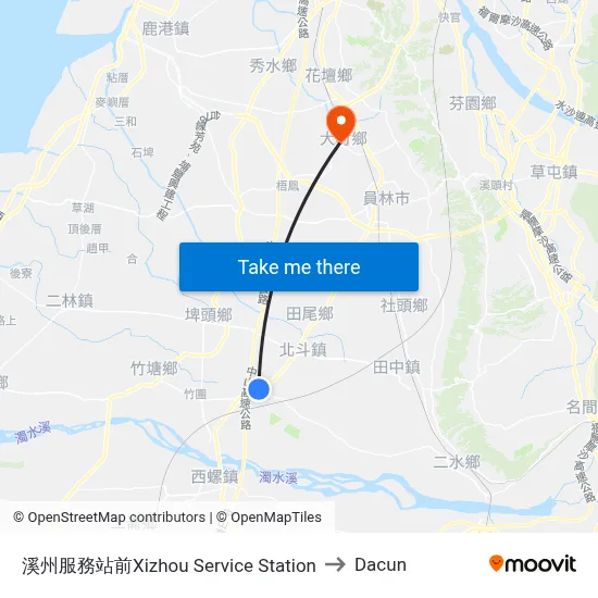 溪州服務站前Xizhou Service Station to Dacun map