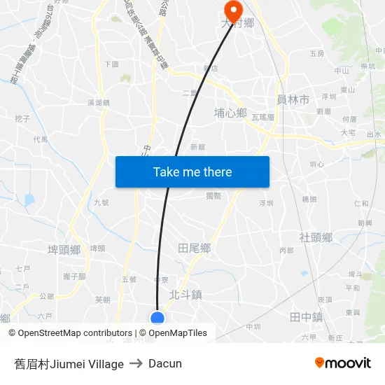 舊眉村Jiumei Village to Dacun map