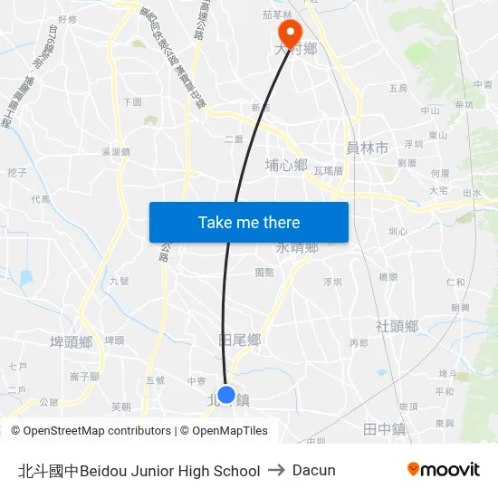 北斗國中Beidou Junior High School to Dacun map
