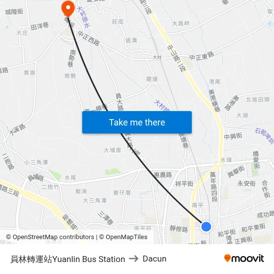 員林轉運站Yuanlin Bus Station to Dacun map