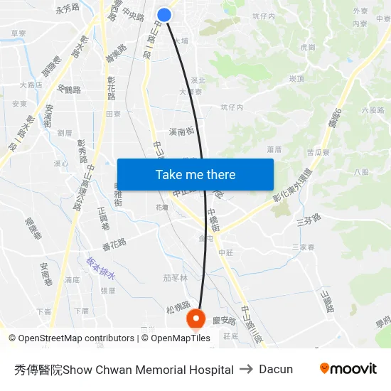 Show Chwan Memorial Hospital to Dacun map