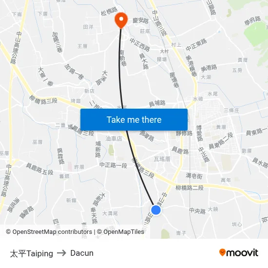 Taiping to Dacun map
