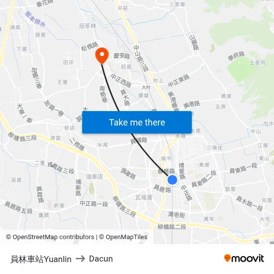員林車站Yuanlin to Dacun map
