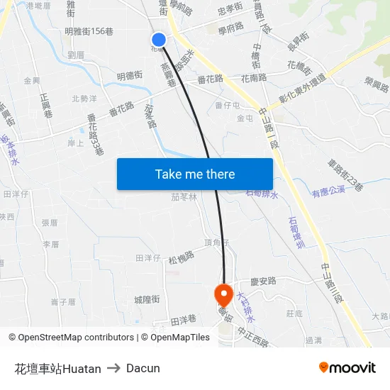 Huatan Station to Dacun map