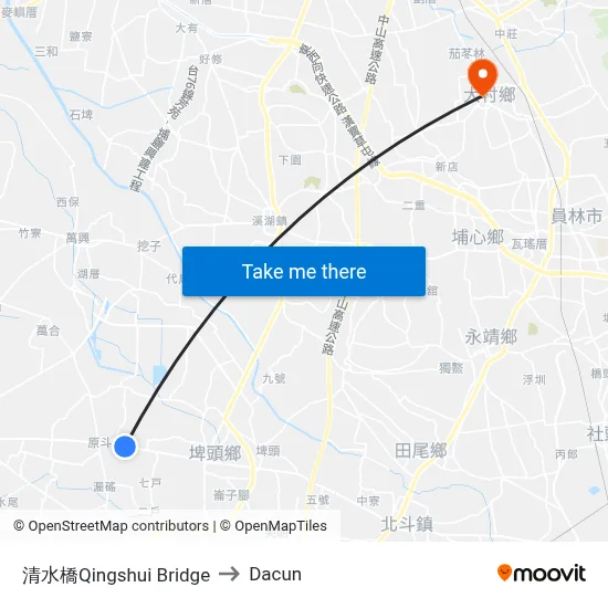 清水橋Qingshui Bridge to Dacun map