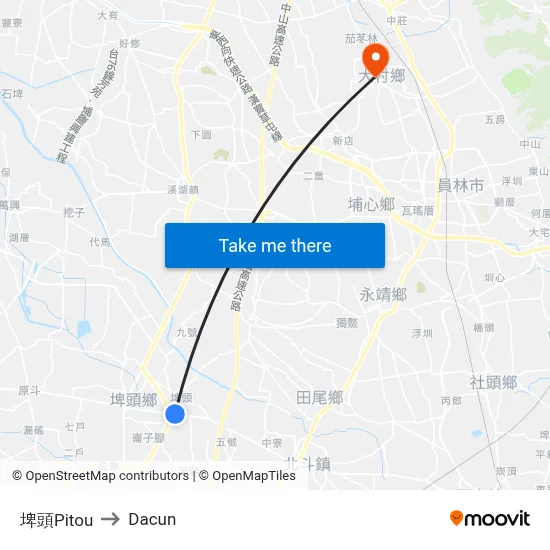 埤頭Pitou to Dacun map