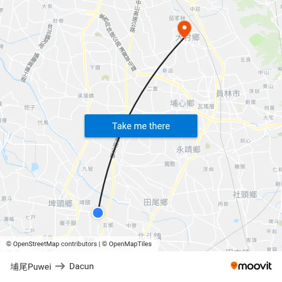 埔尾Puwei to Dacun map