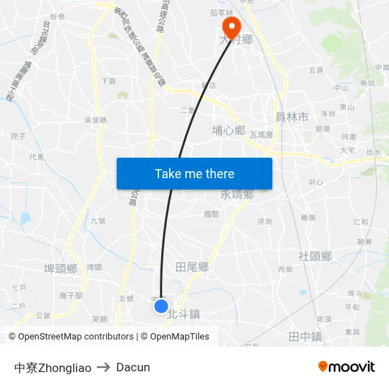 中寮Zhongliao to Dacun map